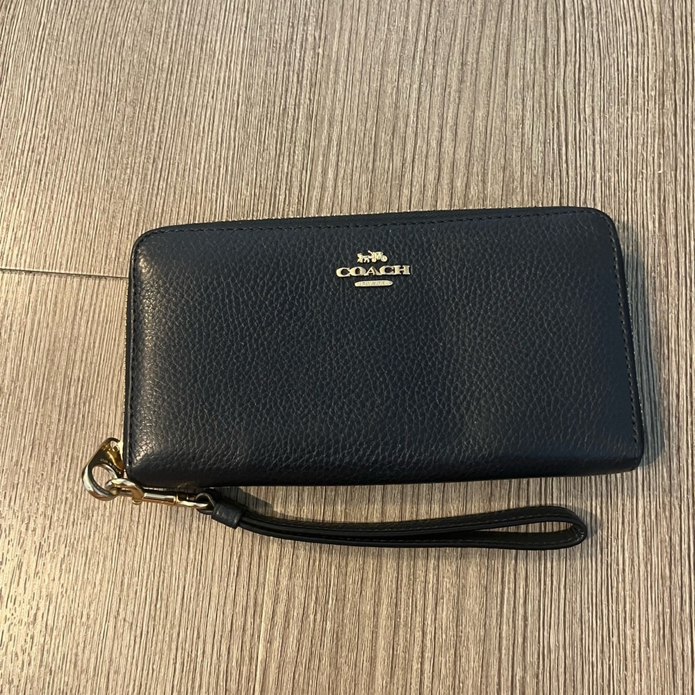 Coach Navy Leather Wristlet Wallet